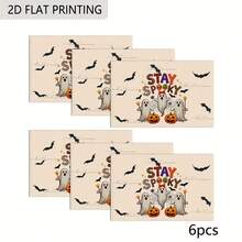 4pcs/6pcs Halloween Spooky Ghosts Pattern Table Mats, 12x18in Seasonal Vintage Washable Table Mats For Rustic Vintage Table Decoration For Indoor Outdoor Party Kitchen Dining Table, Halloween Decorations, Festive Table Setting, Spooky Theme, Durable Tableware, Washable Fabric, Holiday Tableware, Home Decorators, Seasonal Decor, Vintage Design, Hand Wash Only, Decorative Mats, Halloween Single Placemat, Single Placemat With Letters, Washable Table Mat, Breakfast Napkin, Washable Table - 萬聖節 - 查看 4