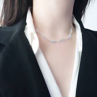1pc 925 Sterling Silver Hollow Lace Necklace, Versatile Choker Necklace Suitable For Women's Daily Wear