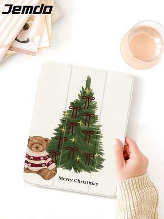 1pc Christmas Tree & Teddy Bear Pattern Tablet Protective Case, Compatible With 10.2" IPad (A16), 11" IPad 11th Gen 2025, IPad 8th/9th/10th Gen, IPad Air 4th 10.9", Galaxy Tab S6 Lite 10.4", /, Anti-Drop, Pencil Slot, Sleep/Wake Support, Romantic Gift