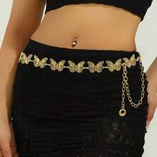 A New Style Metal Butterfly Ornament Waist Chain, A Gold Waist Belt, The Gold Waist Chain Can Be Paired With Skirts And Dresses, A Fitted Chain-Decorated Waist Belt That Accentuates The Waistline, Featuring A Butterfly Bohemian Zinc Alloy Geometric Pattern, Suitable For Weddings, Parties, Sports, A Uniquely Slender Women's Waist Chain, Suitable For Spring, Summer, Autumn, And Winter.
