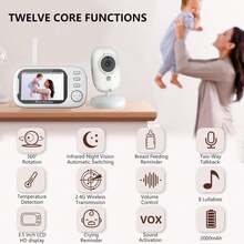 3.5 Inch Wireless Video Baby Monitor Color Night Vision Temperature Monitoring Two Way Audio Talk Baby Nanny Security Camera Night Vision Intercom - White - View 5