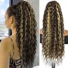 Ponytail Extension 24 Inch Long Deep Wave Hair Ponytail Drawstring Ponytail Synthetic Hairpiece For Women - Multicolor - View 4