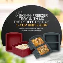 Silicone Freezer Trays With Lids, Set Of 4 - With 1cup And 2 Cup Silicone Freezer Molds For Freezing Soups, Sauces And Individual Microwave ,28246965 - Xám - Xem 2