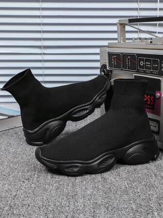 Unisex Mesh Breathable Sock Shoes - Solid Color Without Print - High-Top Soft Sole Design Suitable For Marathon, Sprinting, And Casual Wear - All-Season Sports Shoes - Flexible EVA Sole - Men's Casual Shoes