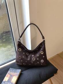 SIMUTINE 1pc New Niche Design Women's Handbag, Punk Rivet High-End Feeling Crossbody Bag, Commuting Versatile Minimalist Shoulder/Underarm Bag, PU Material, Adjustable Strap, Suitable For Daily Use, Shopping, Commuting, Work, University - Coffee - View 9