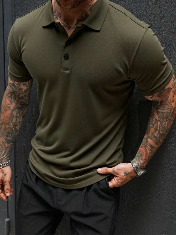 1 pieza Camisa tipo polo de negocios para hombre - Adecuada para el atuendo laboral