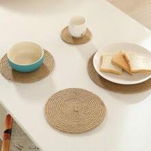 6-Piece Random Color Woven Sea Grass Coasters - Round Anti-Slip Heat-Resistant Pads For Kitchen, Tea Sets, Mugs & Dining, Handmade Rush Grass Insulation Mats - 杏色 - 查看 7