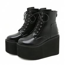 Gdgydh Big Size 43 Platform High Heels Cosplay Fashionable Autumn Ankle Boots Platform Women Wedges Heels Model Catwalk Shoes - Black - View 21