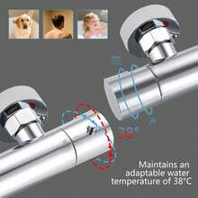 Exposed Thermostatic Shower Mixer Bathroom Twin Head Round Square Bar Set - Silver - View 3