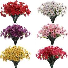 10片热带人造桉树叶带茎，适用于丛林主题生日派对用品、婚礼中心装饰花卉摆设、农舍家居装饰（金色）（不含花瓶） - 彩色 - 查看 2