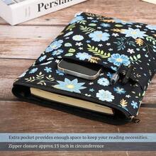 Book Sleeve Book Cover Floral Printed With Zipper Washable Fabric Teen Adult Book Lover Teacher Student Medium, 11x 8. Inch - 藍花 - 查看 3