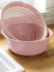 1 pièce Panier-filtre à double couche grande capacité et égouttoir durable - parfait pour le nettoyage des fruits, légumes et riz - idéal pour les paniers d'égouttage de cuisine et les restaurants - Multicolore - Voir 2