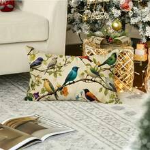 Chic Watercolor Birds Linen Pillow Cover - Decorative, Machine Washable With Zipper Closure For Home & Room Decor (Pillow Not Included) - 12x20 inch - Xem 5