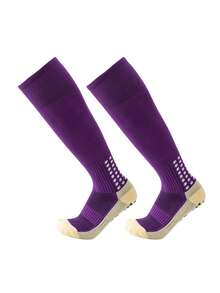 1双青少年及膝足球袜，适合10-18岁女孩，防滑点状长款运动袜，男孩加厚毛圈缓冲足球运动袜，采用涤纶针织面料制成。