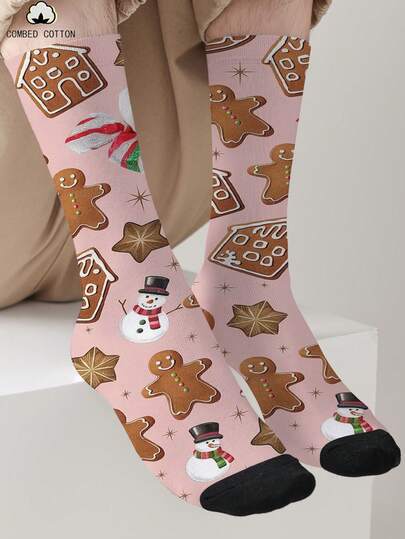 1双3D数码热转印360°印花船袜，圣诞主题圣诞老人袜，男女通用，舒适时尚，适合节日、度假、送礼