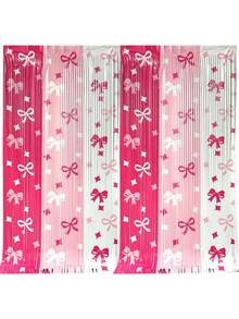 1Pc/2Pcs Pink Bow Foil Fringe Curtains Tinsel Backdrop 3.3 X 6.6 Ft Pink Tinsel Streamer Party Photo Backdrop Party Decorations For Bow Birthday Decoration Shower Wedding Bows Theme Party Decor - Multicolor - View 2