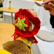 1pc Handmade Pet Knitted Hat, Cute Dress-Up Hat, Party Decoration, Strawberry Hat, Cat Supplies, Dog Headband, Suitable For Photos