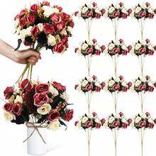 1/80 piezas Ramo de flores artificiales de seda de rosa y eucalipto, regalo del Día de San Valentín, materiales DIY para decoración de boda, accesorios para ramos de novia, decoración de coche de boda, decoración de arco, hogar, restaurante, dormitorio, decoración de jarrón, decoración de fiesta de cumpleaños, regalo de Año Nuevo - Marrón - Ver 2