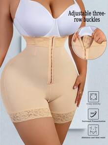 1pc Women Plus Size High Waist Shaping Panty, Tummy Control Waist Trainer Shorts, Solid Color