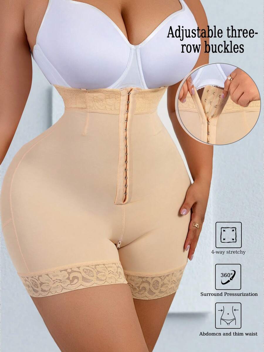 1pc Women Plus Size High Waist Shaping Panty, Tummy Control Waist Trainer Shorts, Solid Color - Beige - View 1