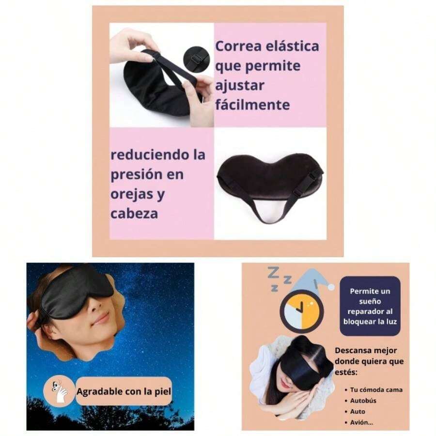 Pack con 3 antifaces para dormir en colores: negro, rosa y azul marino. Mascara de sueo tipo seda. El antifaz cubre suave y cmodamente los ojos y tiene correa ajustable. Apto para hombre y mujer. - negro, rosa, azul marino - Ver 1