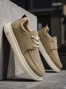 四季新款男士舒适软底运动鞋，休闲皮鞋，商务鞋，百搭时尚运动鞋，旅行鞋，一脚蹬乐福鞋，系带金属鞋眼 - 棕色 - 查看 6