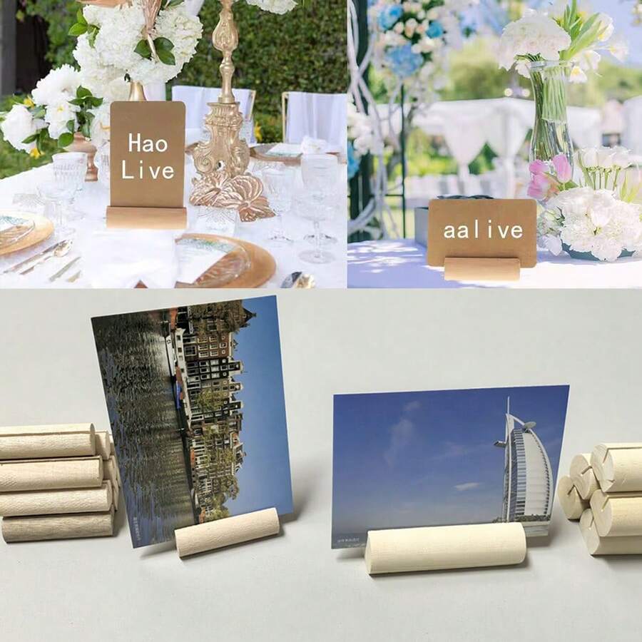 10pcs Rustic Wooden Card Holders, Name Card Stands, Wedding & Event Table Number Holders, Pine Wood Memo Clip, Photo Clip Decor Accessories - Apricot - View 1
