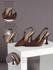 Zapatos de tacón alto con puntera puntiaguda y hebilla con strass para mujer - Café integral - Ver 2
