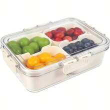 A Divided Tray With Lid And Handle, A 4/8-Compartment Plate, A Transparent Detachable Portable Snack Box With Lid And Sturdy Handle, Suitable For Fruits, Vegetables, Salads, Candy,Nuts - Perfect For Travel, Camping And Picnics.Travel Essential,Kitchen Essentials,Kitchen Storage,Storage Container - White - View 10