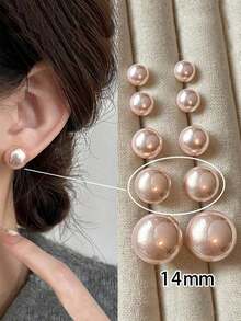 3 Pairs Retro Minimalist Elegant Faux Pearl Stud Earrings Set, Chic Lightweight Earrings Suitable For Women's Daily And Holiday Wear - Hoa anh đào màu hồng - Xem 7