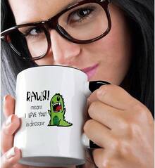 3dRose Rawr Means I Love You In Dinosaur 11oz Two-Tone Black Mug - 彩色 - 查看 3