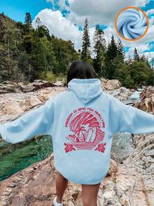 Tween Girl Tropical Print Pullover Sweatshirt Sweatshirt, Warm & Comfortable Thermal Lined Pullover Sweatshirt For Autumn/Winter - Baby Blue - View 1