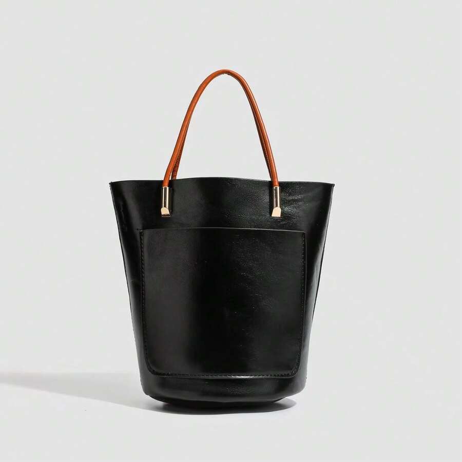 New Bucket-Shaped Tote Bag For Women, High-Quality, Large Capacity, Commuter Bag, Versatile Shoulder & Handbag - Black - View 1