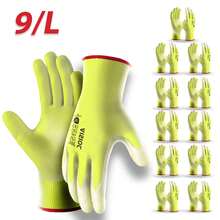 JOISIV 12 双男女通用工作手套，防滑丁腈涂层，增强抓握力，手掌浸渍，耐油，透气舒适，非常适合园艺、庭院工作、建筑、一般任务（黄红灰蓝色）