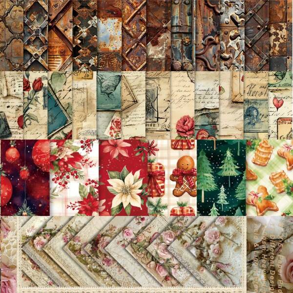 24 Sheets Scrapbooking Paper 6"X6", 6 Options,Flowers,Rose Lace And Letters,Christmas Biscuits, Colorful And Dreamy Waves, Rusty Metal,Creative And Decorative Paper Supplies For Junk Journal Craft Paper, DIY Craft Background Paper,Decoupage Card Making Supplies For Adults And Teens