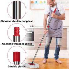 Spin Mop Replacement Handle - 4-Section 30" To 58" Mop Handle Replacement Stick Compatible With O-Ceda Spin Mop, EasyWring Mop Handle For Floor Cleaning(Mop Head&Base Not Include) - Red - View 4