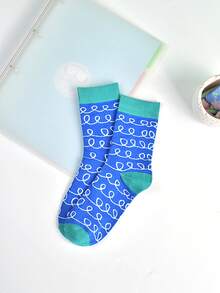 1 paire de chaussettes mi-mollet tricotées au motif asymétrique, polyvalentes pour hommes et femmes, pour un usage décontracté au quotidien, à la maison, en extérieur ou en soirée, toutes saisons