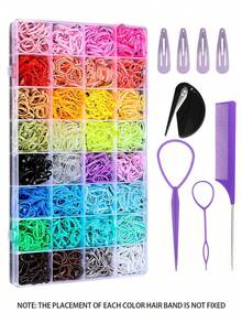 9pcs Hair Accessories Set: Includes 1 Box Of 2000pcs Hair Ties, 2pcs Hair Braiding Tools For Various Hairstyles, 4pcs Water Drop Clips & Bangs Clips, 1pc Steel Needle Tail Comb For Highlighting, 1pc Hair Tie Remover Tool - Won't Damage Hair ,Hair Styling Kit ,Hair Tool Kit