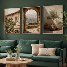 Bộ 3 món, Tranh treo tường phong cách Địa Trung Hải cổ điển, Tranh in phong cảnh Tuscan mộc mạc với cây chanh, vòm đá và cây ô liu, Trang trí tông màu trung tính Boho cho phòng khách, phòng ngủ, nhà bếp, ký túc xá, hành lang, tranh áp phích canvas không khung mang phong cách trang trại, trang trí mùa xuân, trang trí tường - Màu xanh Ô liu - Xem 8