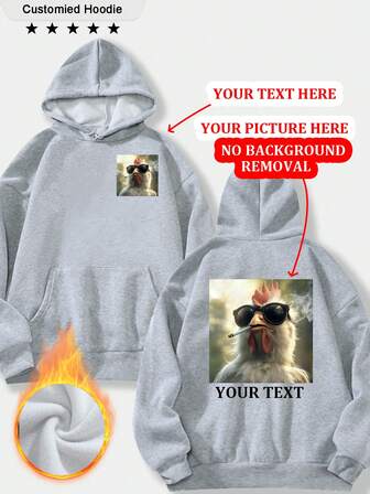 Anpassad damtröja med huvtröja - Anpassningsbar rolig tröja, kan tryckas med dina foton och text fram och bak, lämplig för jul, Halloween, Thanksgiving, danslagslogotyp, arbetsuniformslogotyp, skoluniform, svart tröja, höst/vinter, känguruficka i fleece med dragsko