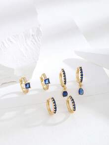 Hihho 3 pasang anting dekorasi berlian imitasi - Yellow Gold - View 11
