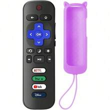 Replacement Remote Control For  TV With Purple Soft Protective Case(Glow In The Dark), Universal Remote For  Hisense Roku/Onn Roku/Sharp Roku/Element Roku/ Roku Smart TVs - Màu tím - Xem 1