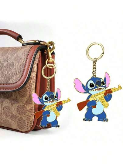 1PC  Cute New Lilo Stitch Stich Keychains Kawaii Cartoon Anime Key Chain Ring Bag Gun-Toting Boss Stitch Backpack Charm Bag Phone Decoration Pendant Accessories Gift Fashion Keychain Pendant, Hanging Accessory, Key Decoration Pendant, Accessory Bag, Hanging Accessory, Party Small Gift