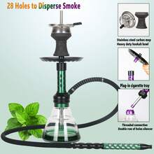 28-Hole Hookah Set With Heavy Ceramic, Filter Net, Mouthpiece, Foil And Tongs. Medium Aluminum Alloy Portable Hookah Set, Suitable For Travel, Personal Home Use And More