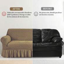 AMOROSA 3 Pieza Funda Cubre Sala con Falda Tipo Plumeti Funda de Sofá Lavable Elástica Fácil de Instalar Fundas para Sillones Sala  (1 plaza, 2 plazas, 3 plazas) Decoración Sala - Dorado - Ver 6
