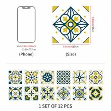 12pcs Bohemian Floral Ceramic Tile Stickers, Self-Adhesive PVC Stickers For Kitchen Backsplash, Bathroom And Stair Walls - Easy To Apply And Remove, 10/15/20cm*12pcs - Multicolor - View 11