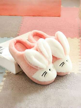 Kids Cute Rabbit Ear Warm Plush Slippers, Autumn/Winter