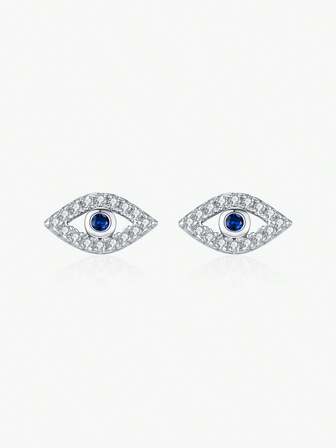  Pendientes de botón de plata de ley 925 con zirconia brillante de MODIAN, pequeños pendientes de aro finos con ojos azules para mujer, joyería fina