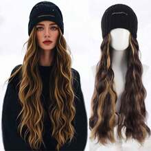 22 Inch Long Curly Wig, Beige Elastic Knit Cap, Synthetic Fiber Material, 100% High Density, Natural Looking, Suitable For Daily Wear, Women's Warm Black Cap Wig - Multicolor - View 14