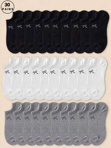 1 Pair/20 Pairs/30 Pairs Black, White, Gray Waist Cinching Bow Pattern Socks, Suitable For Dress Shoes, Sneakers, Platform Shoes, Outdoor Sports & Fitness Wear, Casual Business Commute Travel, Unisex Campus Daily Sports Essential, Soft Skin-Friendly Breathable Moisture-Wicking Odor-Resistant Low-Cut Non-Slip Invisible Ankle Socks - Multicolor - View 11